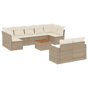 vidaXL Salon de jardin avec coussins 10 pcs beige r&eacute;sine tress&eacute;e