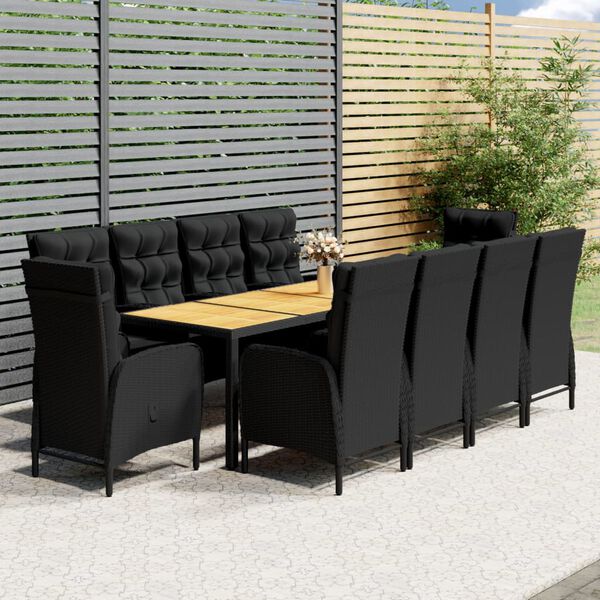 vidaXL Ensemble &agrave; d&icirc;ner de jardin 11 pcs R&eacute;sine tress&eacute;e Noir