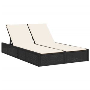 vidaXL Chaise longue double avec coussins noir r&eacute;sine tress&eacute;e