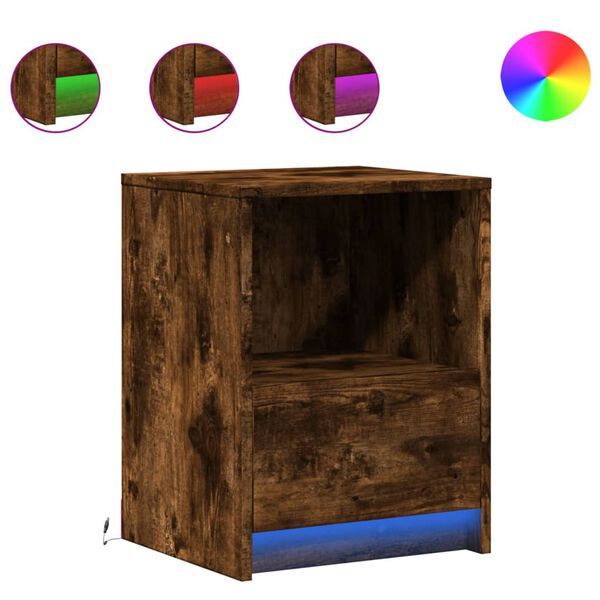 vidaXL Armoire de chevet et lumi&egrave;res LED ch&ecirc;ne fum&eacute; bois d'ing&eacute;nierie