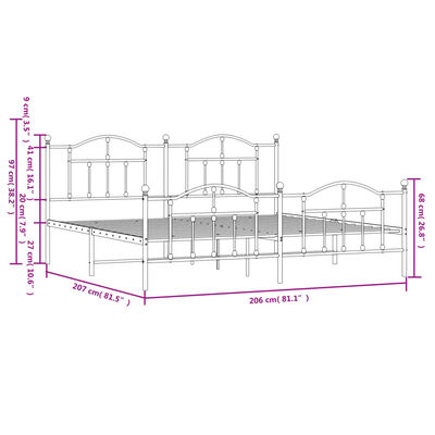 vidaXL Cadre de lit métal sans matelas avec pied de lit noir 200x200cm