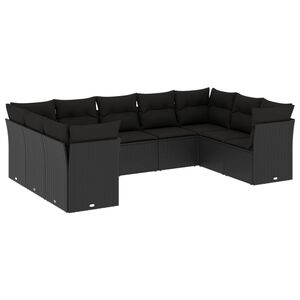 vidaXL Salon de jardin 9 pcs avec coussins noir r&eacute;sine tress&eacute;e