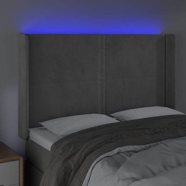 vidaXL T&ecirc;te de lit &agrave; LED Gris clair 147x16x118/128 cm Velours