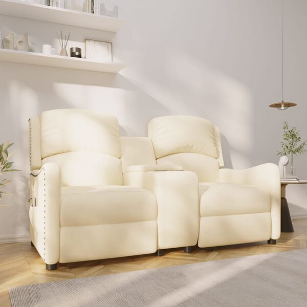 vidaXL Fauteuil de massage inclinable et porte-gobelets 2 places crème