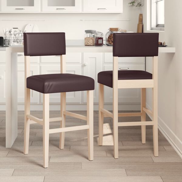 vidaXL Chaises de bar lot de 2 bois massif d'h&eacute;v&eacute;a et similicuir