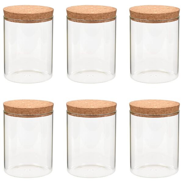 vidaXL 6 pcs Pots de conservation en verre et couvercle en liège 650ml