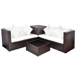 vidaXL Salon de jardin 4 pcs avec coussins R&eacute;sine tress&eacute;e Marron