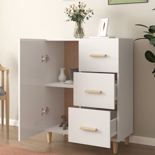 vidaXL Buffet Blanc brillant 69,5x34x90 cm Bois d'ing&eacute;nierie