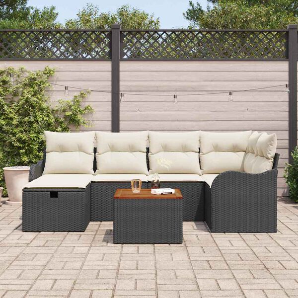 vidaXL Ensemble de canap&eacute; de jardin avec coussin 7 pcs Noir Poly rotin
