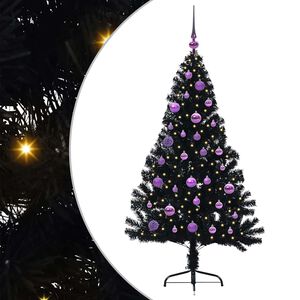 vidaXL Sapin de No&euml;l artificiel pr&eacute;-&eacute;clair&eacute; Noir 150 cm PVC