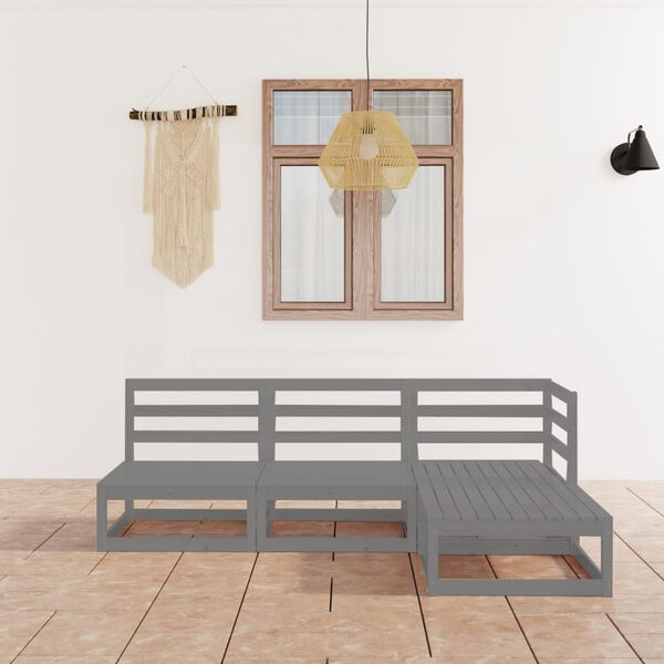 vidaXL Salon de jardin 4 pcs gris bois de pin massif