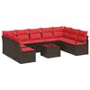 vidaXL Ensemble de canap&eacute; de jardin 10 pcs Marron et rouge polyrotin