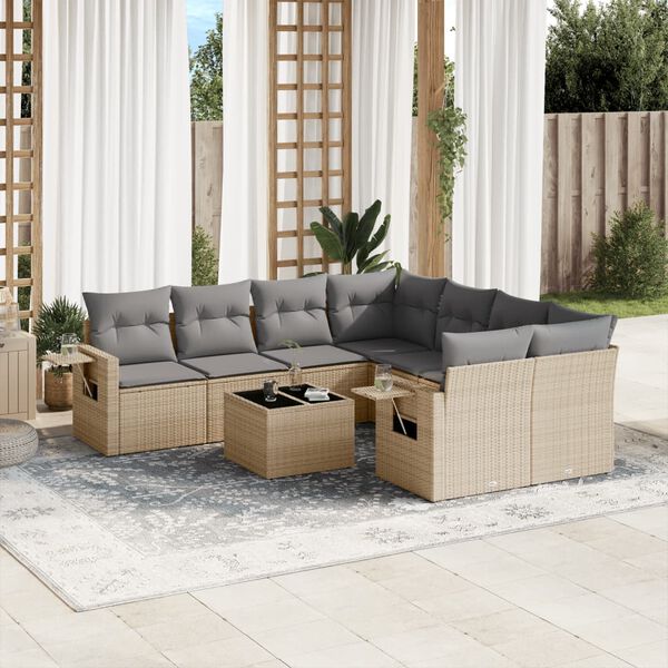 vidaXL Salon de jardin avec coussins 9 pcs beige r&eacute;sine tress&eacute;e
