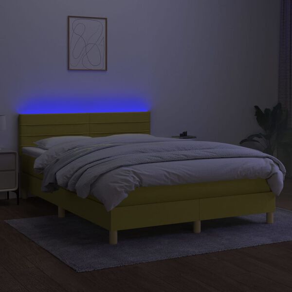 vidaXL Sommier &agrave; lattes de lit avec matelas LED Vert 140x190 cm Tissu