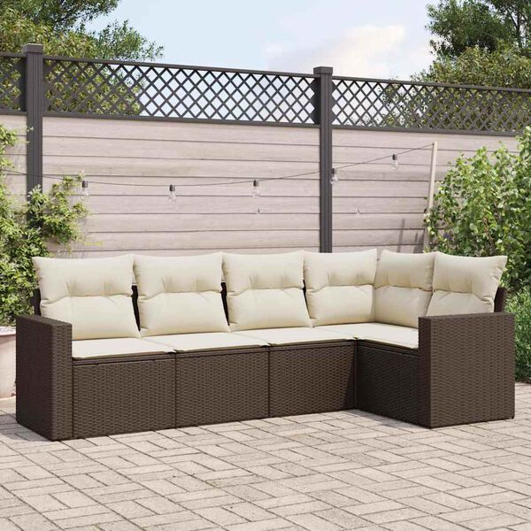 vidaXL Salon de jardin avec coussins 5 pcs marron r&eacute;sine tress&eacute;e
