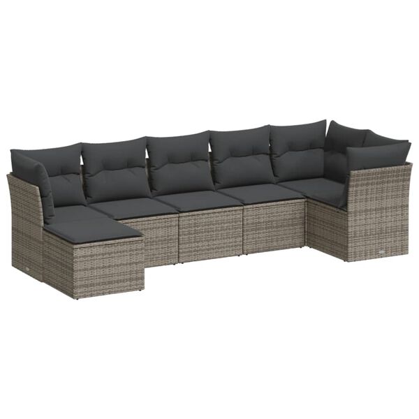 vidaXL Salon de jardin avec coussins 7 pcs gris r&eacute;sine tress&eacute;e