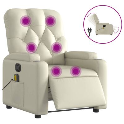 vidaXL Fauteuil de massage inclinable électrique crème similicuir