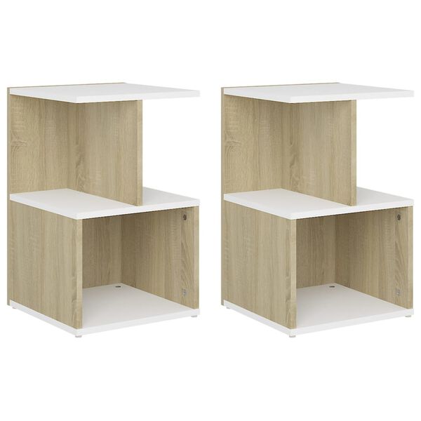vidaXL Table de chevet 2pcs Blanc et chêne sonoma 35x35x55 cm