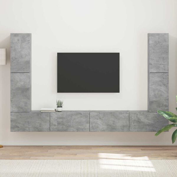 vidaXL Ensemble meuble TV 8 pcs Gris b&eacute;ton Bois d'ing&eacute;nierie