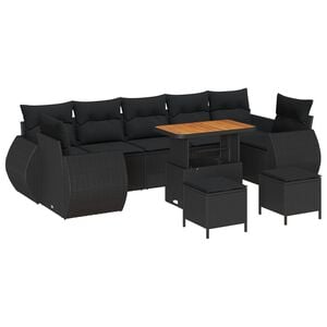 vidaXL Ensemble de canap&eacute; de jardin avec coussin 10 pcs Noir