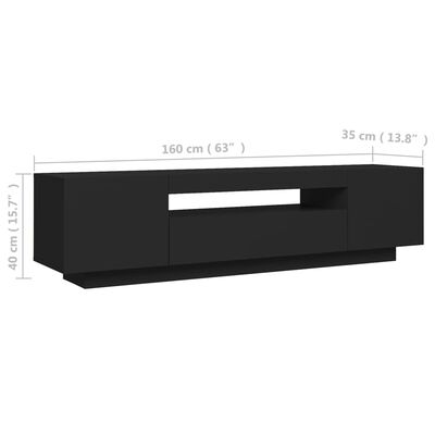 vidaXL Meuble TV avec lumières LED noir 160x35x40 cm
