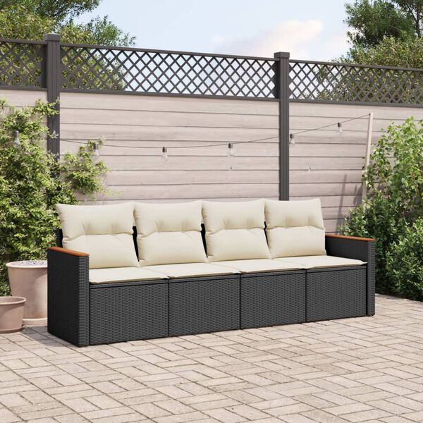 vidaXL Salon de jardin 4 pcs avec coussins noir r&eacute;sine tress&eacute;e