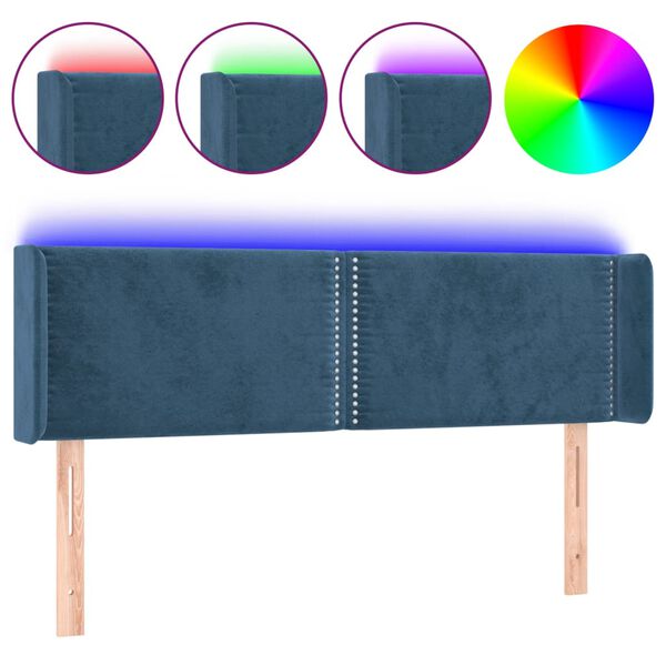 vidaXL T&ecirc;te de lit &agrave; LED Bleu fonc&eacute; 147x16x78/88 cm Velours