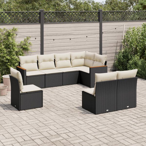vidaXL Salon de jardin 8 pcs avec coussins noir r&eacute;sine tress&eacute;e