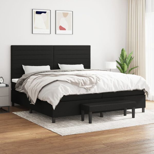 vidaXL Sommier &agrave; lattes de lit avec matelas Noir 200x200 cm Tissu