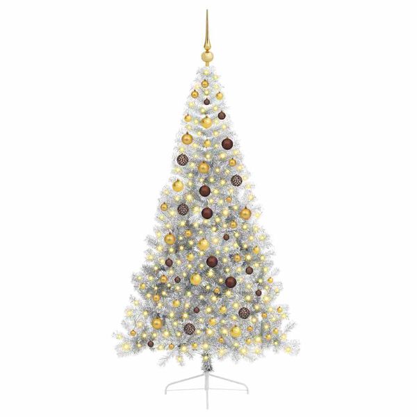 vidaXL Sapin de No&euml;l artificiel pr&eacute;-&eacute;clair&eacute; Argent 210 cm PET