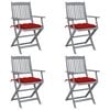 vidaXL Chaises pliantes 4 pi&egrave;ces avec coussins en bois d'acacia massif