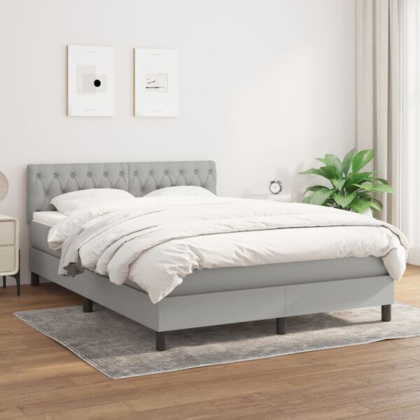 vidaXL Sommier &agrave; lattes de lit avec matelas Gris clair 140x200cm Tissu