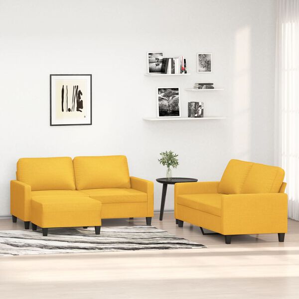 vidaXL Ensemble de canap&eacute;s 3 pcs avec coussins Jaune clair Tissu