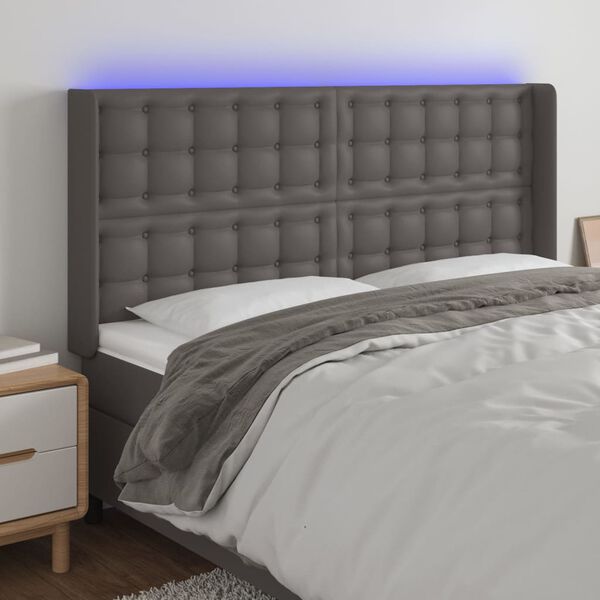 vidaXL T&ecirc;te de lit &agrave; LED Gris 203x16x118/128 cm Similicuir