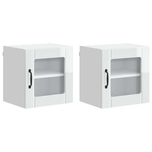vidaXL Cabinet en verre mural LUCCA 2 pcs Blanc brillant