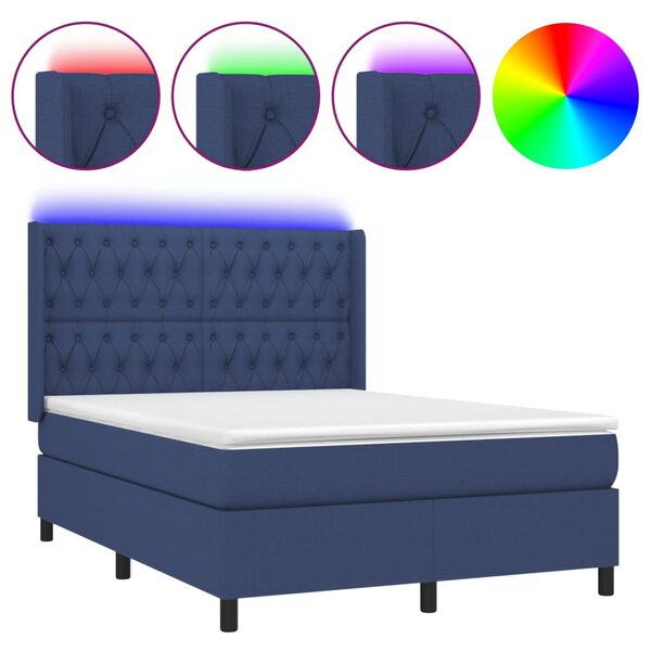 vidaXL Sommier &agrave; lattes de lit matelas et LED Bleu 140x200 cm Tissu