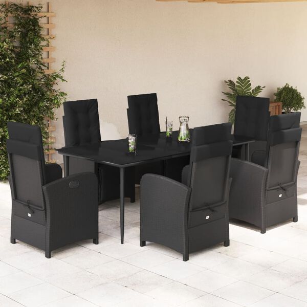 vidaXL Ensemble &agrave; manger de jardin coussins 7pcs Noir R&eacute;sine tress&eacute;e
