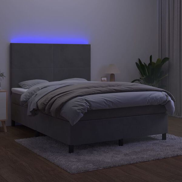 vidaXL Sommier &agrave; lattes de lit avec matelas LED Gris clair 140x200 cm