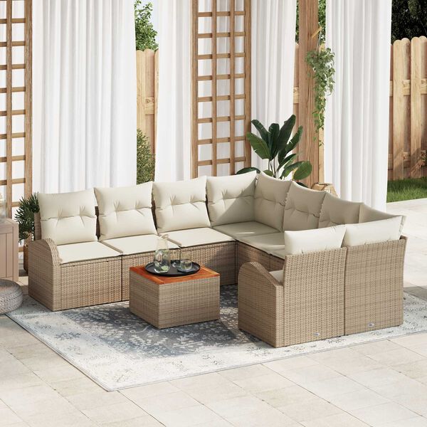 vidaXL Ensemble de canap&eacute; de jardin 9 pcs Beige et cr&egrave;me polyrotin