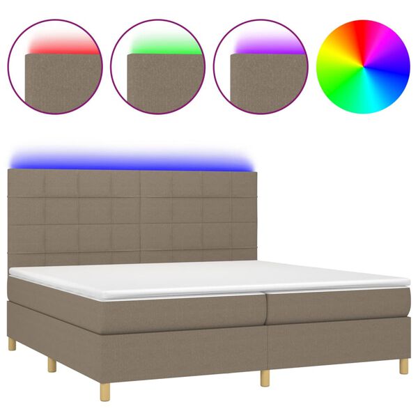 vidaXL Sommier &agrave; lattes de lit et matelas et LED Taupe 200x200cm Tissu