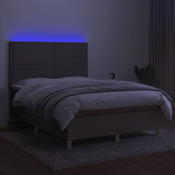 vidaXL Sommier &agrave; lattes de lit et matelas et LED Taupe 140x200cm Tissu