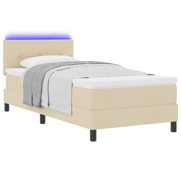 vidaXL Lit &agrave; ressorts avec matelas avec LED Cr&egrave;me 100 x 200 cm tissu