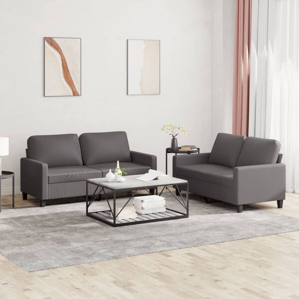 vidaXL Ensemble de canapés 2 pcs avec coussins Gris Similicuir