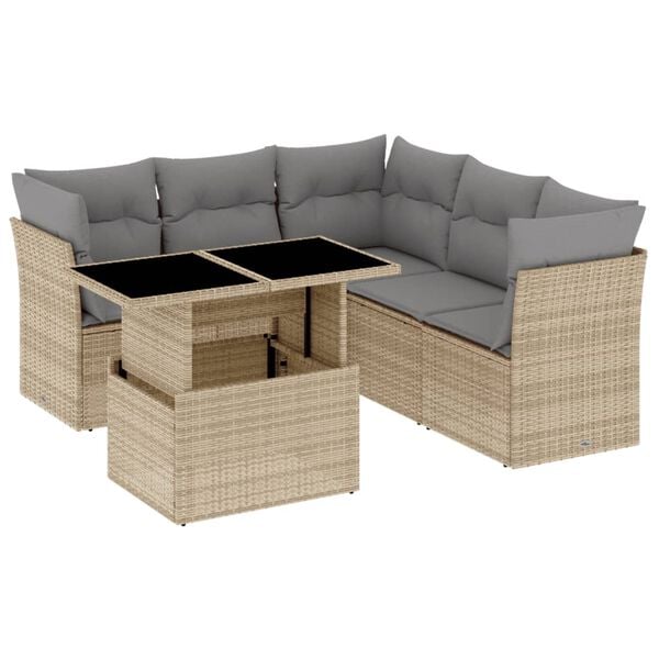 vidaXL Salon de jardin avec coussins 6 pcs beige r&eacute;sine tress&eacute;e
