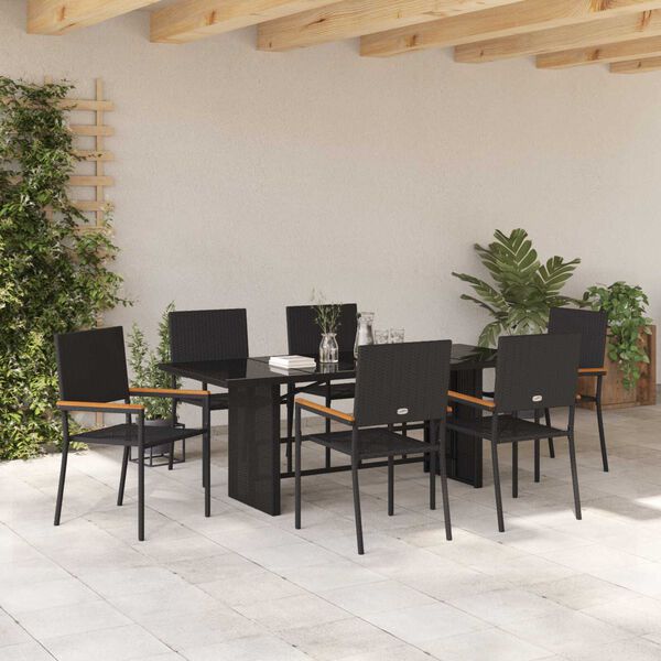vidaXL Ensemble de salle &agrave; manger pour jardin 7 pcs Noir polyrotin