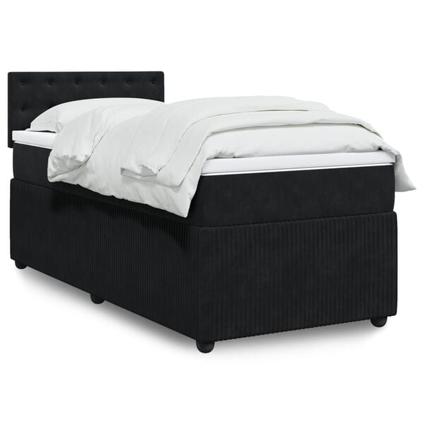 vidaXL Sommier &agrave; lattes de lit avec matelas Noir 90x200 cm Velours