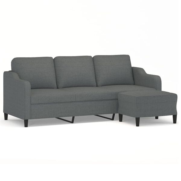 vidaXL Canap&eacute; &agrave; 3 places avec repose-pieds Gris fonc&eacute; 180 cm Tissu