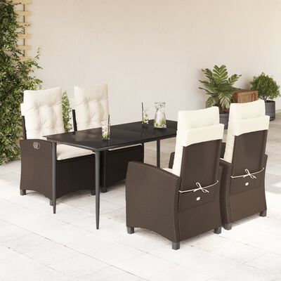 vidaXL Ensemble à manger de jardin 5 pcs et coussins marron poly rotin