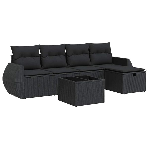 vidaXL Salon de jardin 6 pcs avec coussins noir r&eacute;sine tress&eacute;e
