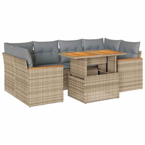 vidaXL Salon de jardin 6 pcs avec coussins beige r&eacute;sine tress&eacute;e acacia